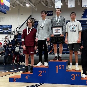 Wrestlers on podium 6